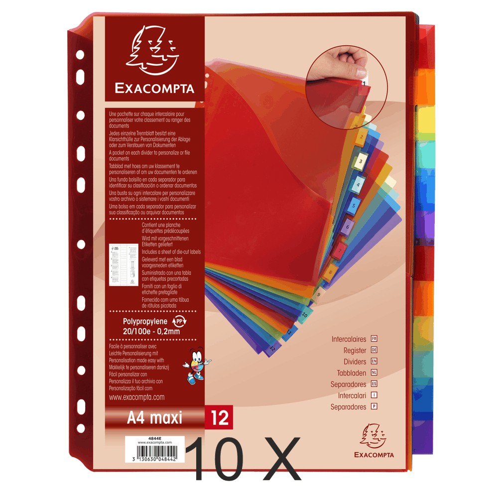 Intercalaires à Onglets Neutres Exacompta - Pack De 3 - Carte Lustrée 225g/m2 - Format A4 Maxi 24,5x29,7 Cm