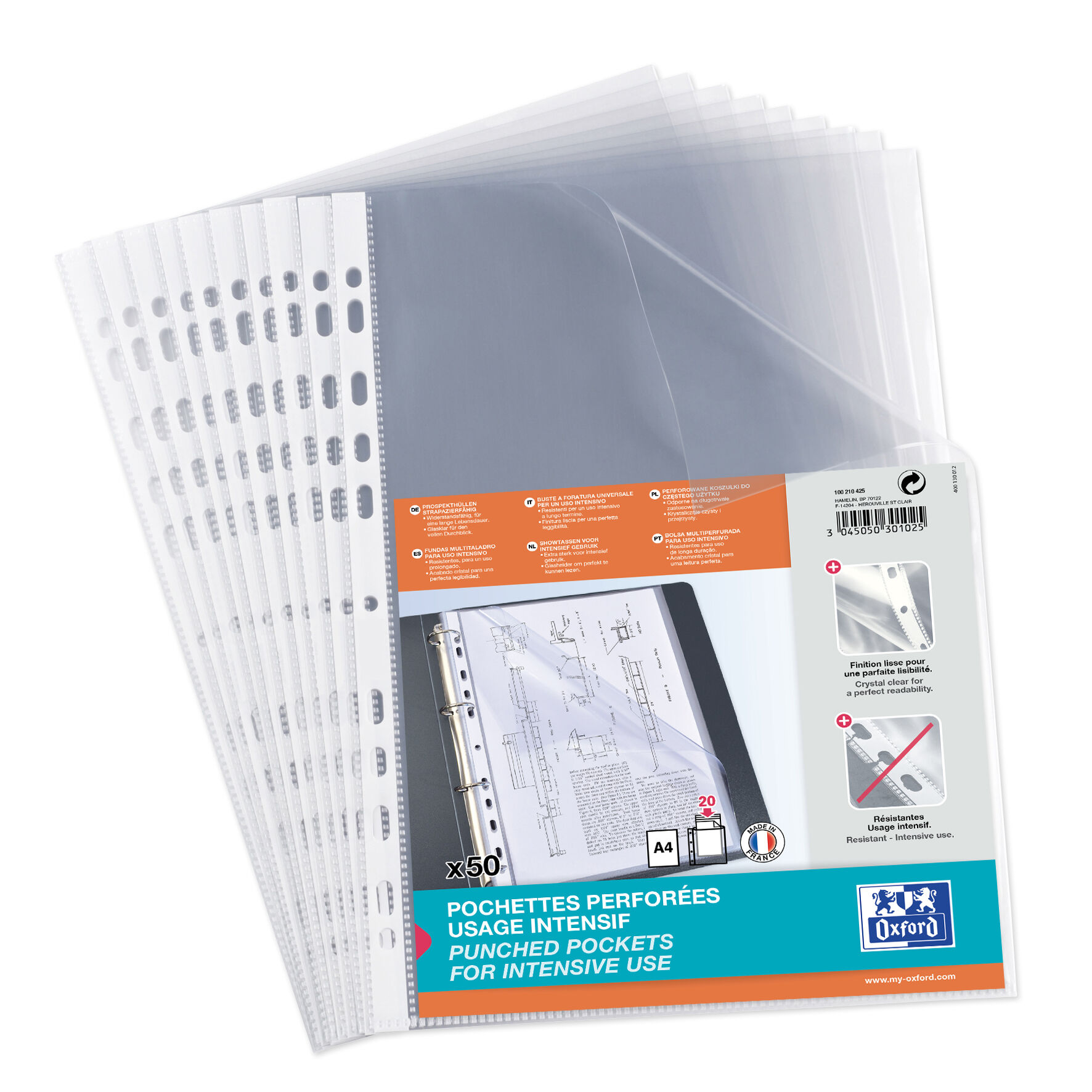 Transparent 20 pochettes perfor/ées A4