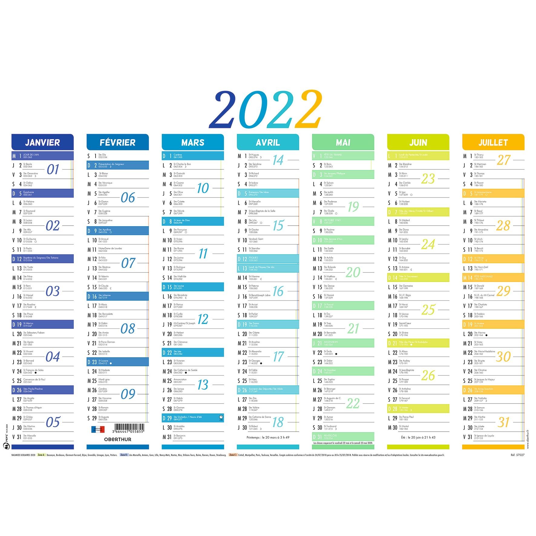 Oberthur Calendrier 2023 Oberthur Nuance - Calendrier 7 Mois Par Face - 41 X 57 Cm