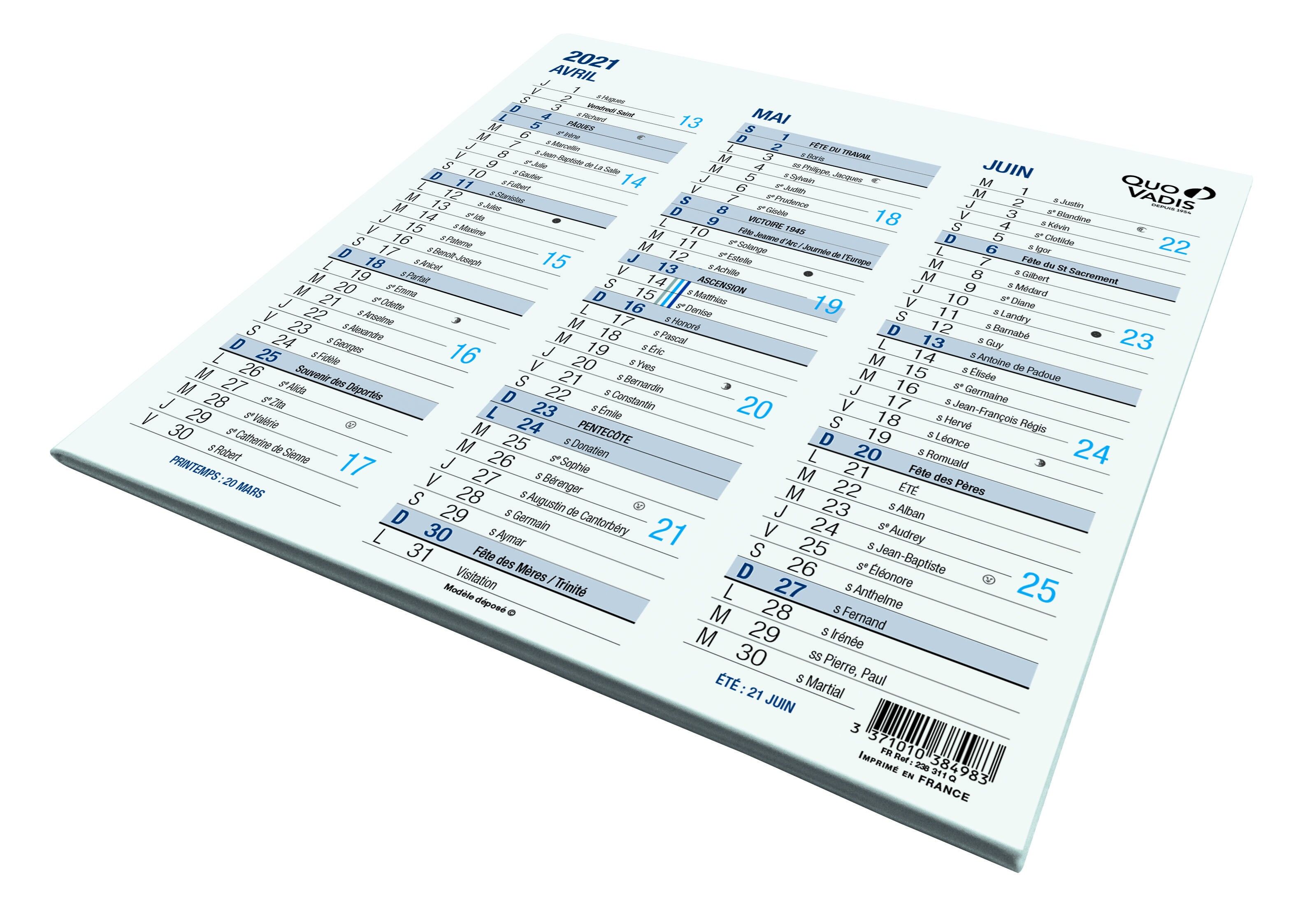 Quo Vadis Calendrier Origami 3 Mois Par Face 13 X 26 Cm Pas Cher Bureau Vallee