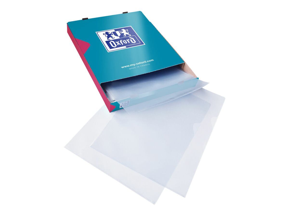 Oxford 100 Pochettes Coin A4 Pour 25 Feuilles 15 100 Cristal Lisse Pas Cher Bureau Vallee