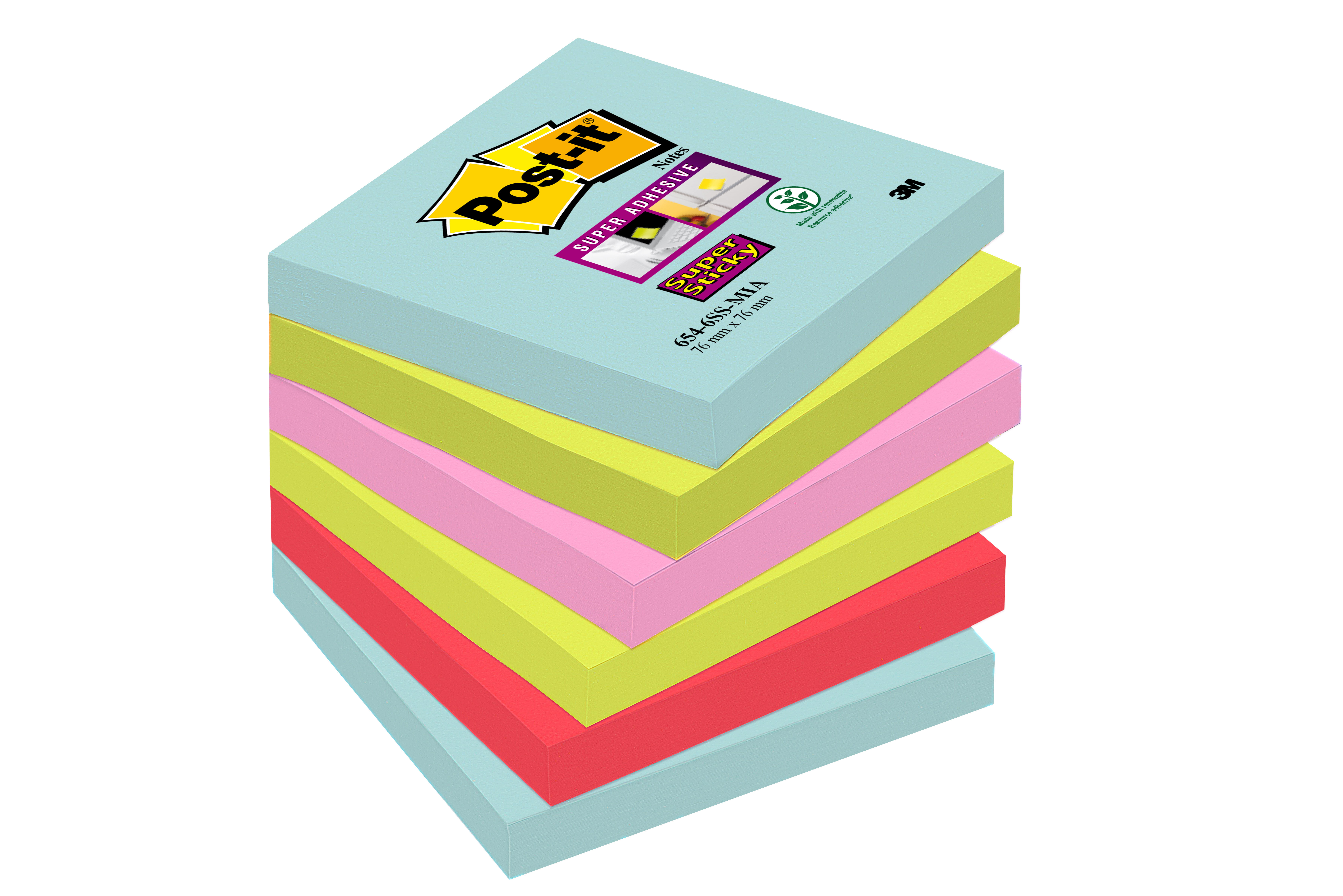 Post It 6 Blocs Notes Super Sticky Miami Couleurs Assorties 76 X 76 Mm