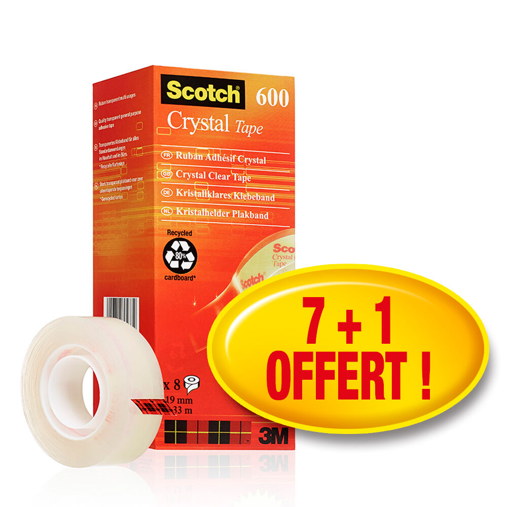 3M Scotch Ruban adhesif Crystal Clear 600 avec devidoir Scotch