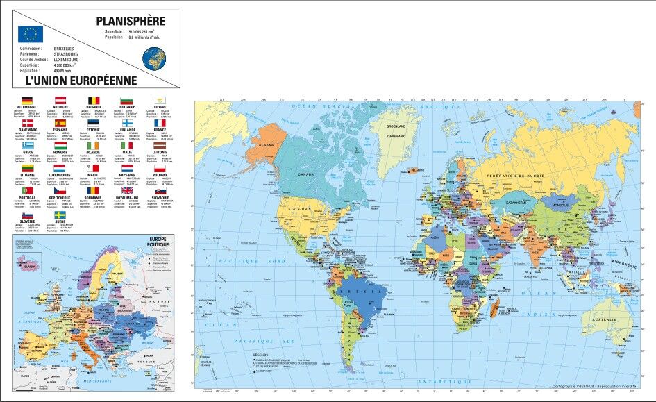 Oberthur Nuance Calendrier 14 Mois Par Face Planisphere Au Verso 41 X 67 Cm Pas Cher Bureau Vallee
