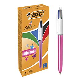 BIC 4 Couleurs Shine - 12 Stylos à bille 4 couleurs - corps rose ...
