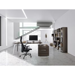 Bureau Xenon Avec Bloc De Rangement 2 Tiroirs 190 Cm Pieds Metal Chene Royal